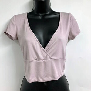 Aritzia Sunday Best Women's Ribbed‎ V Neck Short Sleeve Shirt Size S